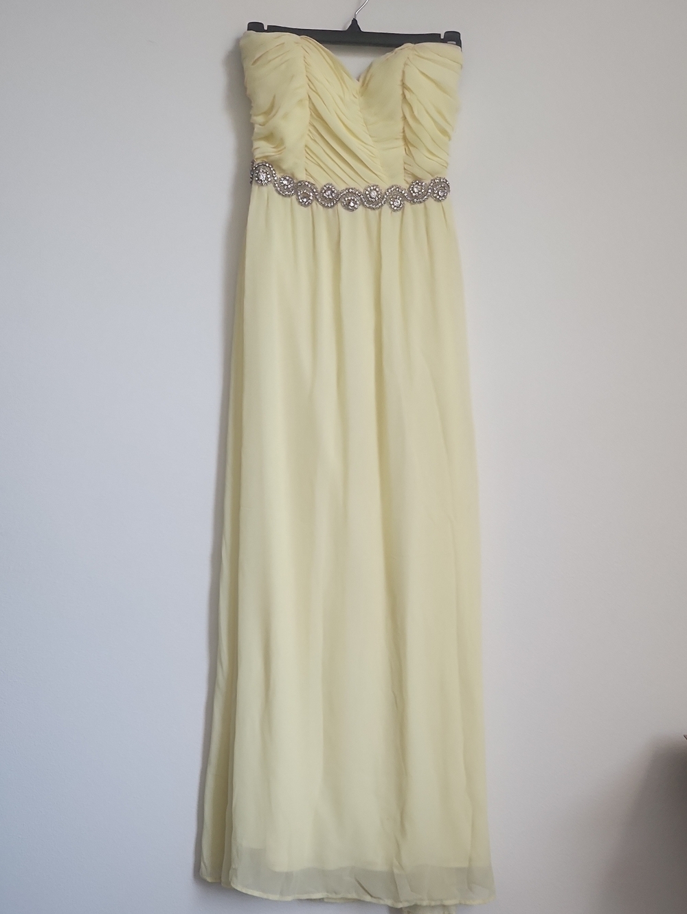 Charlotte Russe Strapless Pale Yellow Chiffon Gown with Beaded Waist